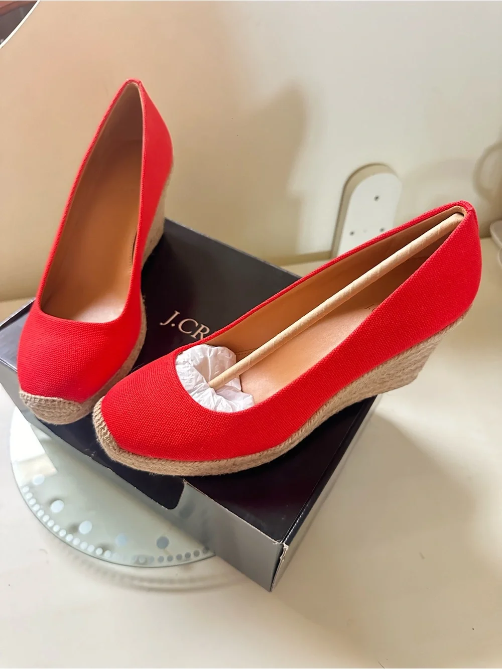 Red Women's Espadrille Platform Pumps
